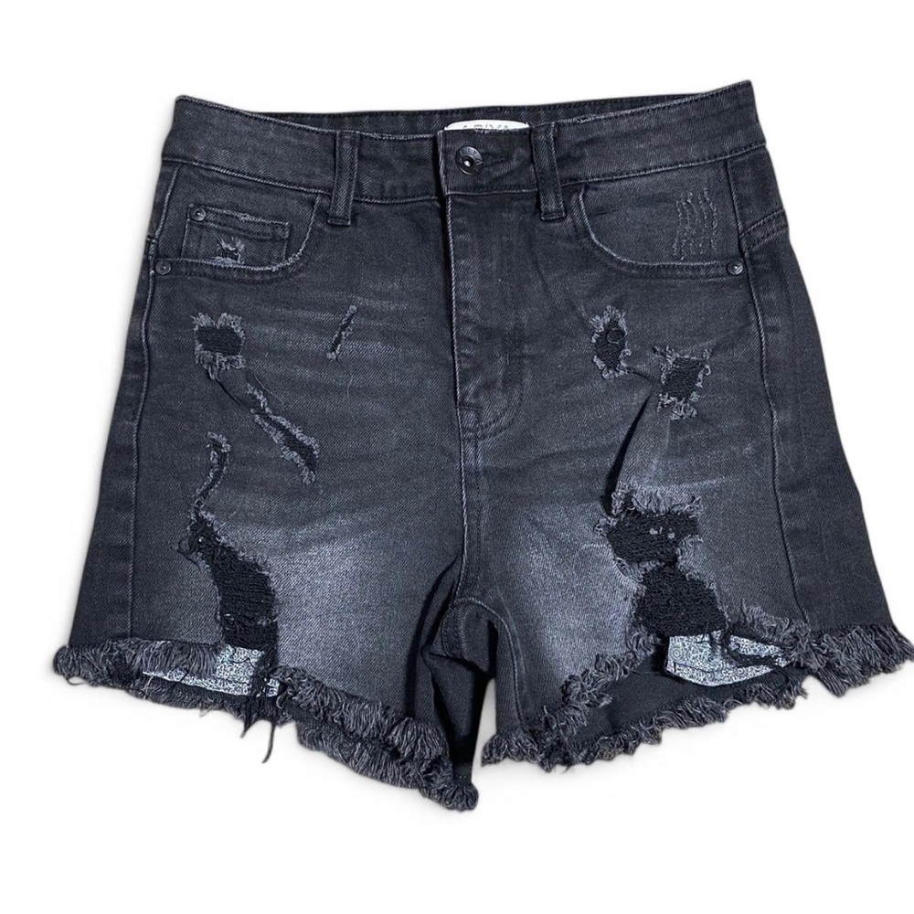 Distressed Black Denim Shorts By Ariya